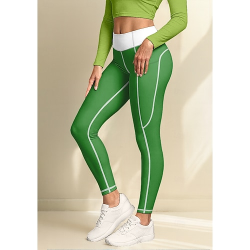  St. Patrick Women's pilates leggings fitness pants Gym Leggings Pockets Stamp Duty Side Pockets Pilates Gym Gym Workout Pants Tights Leggings Color Block Green Sports Activewear High Elasticity Tight