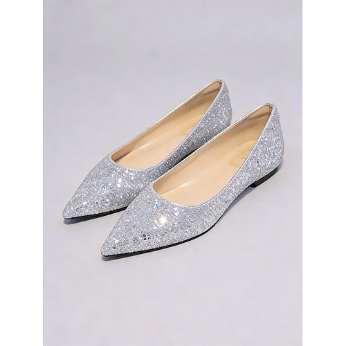 Women's Pink Glitter Pointed Toe Flat Shoes  Comfortable Bridal or Party  Footwear with Sparkling Design 2026 - 49.99