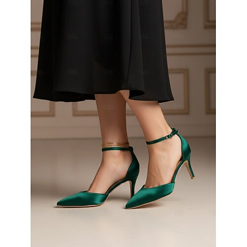 slim fit dress slacks Faleec|J Renee-EMERALD GREEN SATIN/LACE – Large Feet main image 0
