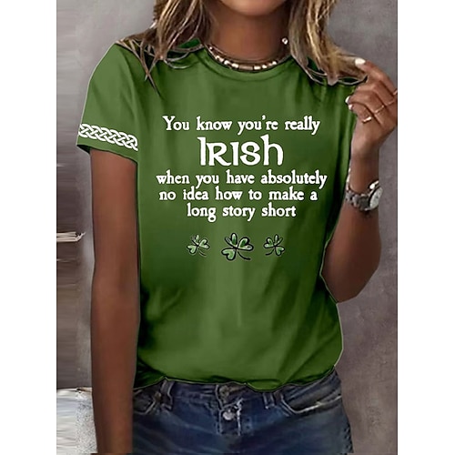  St. Patrick's Day Women's T Shirt Graphic Shamrock Stylish Classic Casual Short Sleeve Crew Neck Regular Tops Daily Print Black White Green Summer Spring