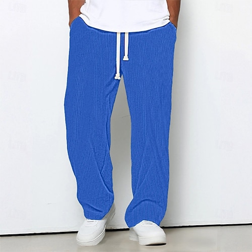  Homens Calça de moletom com pernas largas Calças Calças de Veludo Calças largas Calça casual Com Cordão Cintura elástica Tecido Listrado Pavio Humido Respirável Comprimento total Esportes Casual