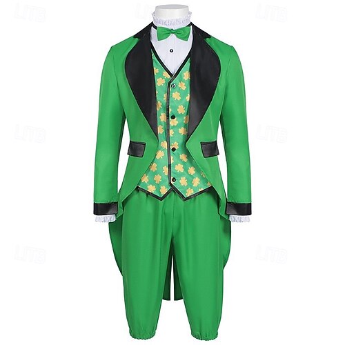  St. Patrick 2026 Elf Irish Carnival Outfits Tailcoat Outfits Adults' Men's Carnival Mardi Gras Saint Patrick's Day Party Festival Easy Carnival Costume Dress Up