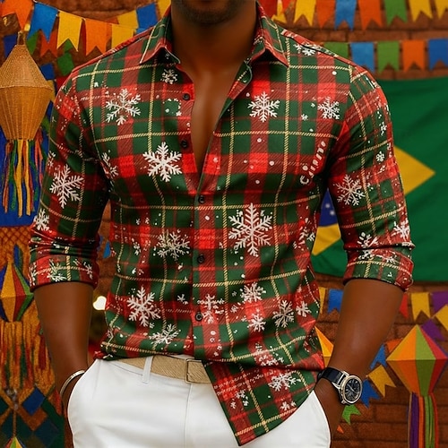 Rio Carnival Shirt for Men  Graphic Red Green Plaid Festival Shirt 2026 -  JOD JD19.54