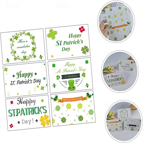  St. Patrick's Day Greeting Cards, Set of 6 Assorted Designs, Bulk luck Shamrock Note Cards for Irish Holiday Greetings, for Friends and Family