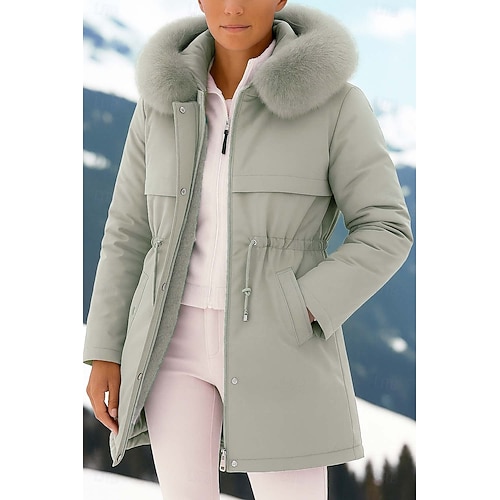  Naisten Talvitakki Sherpa takki Mukava Hengittävä Tasku Muoti Vapaa-aika Tavallinen Loma Katu Kausaliteetti Arki-asut Vetoketju Pitkä Hupullinen Normaali Pitkähihainen Päällysvaatteet Musta Rubiini