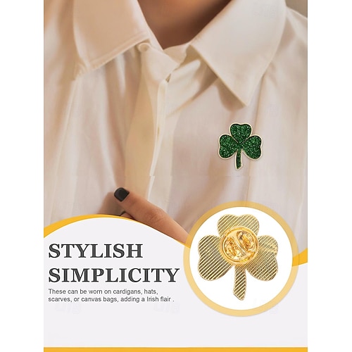  Women's St. Patrick's Day Shamrock Brooch Pin Set, Alloy Material w, 4-Piece Clover Pin Set, Elegant & Festive Irish Style for Hats, Jackets, Bags, Parades, Parties & Holiday Celebrations