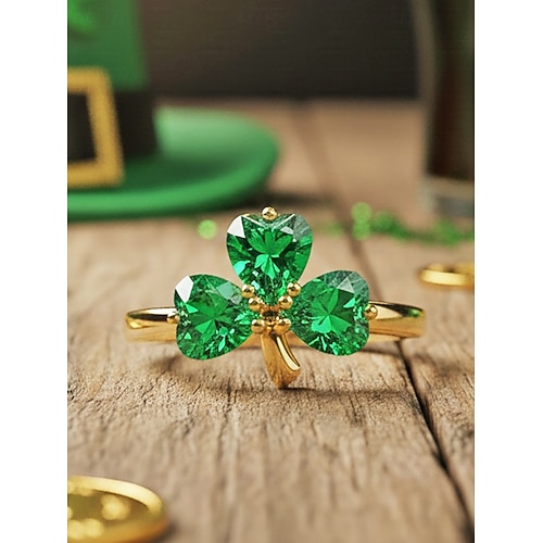  Women's St. Patrick's Day Shamrock Clover Ring, Copper Material, Elegant Lucky Irish Style Jewelry for Ladies, Perfect for Holiday Celebrations, Parades, Parties & Festive Wear