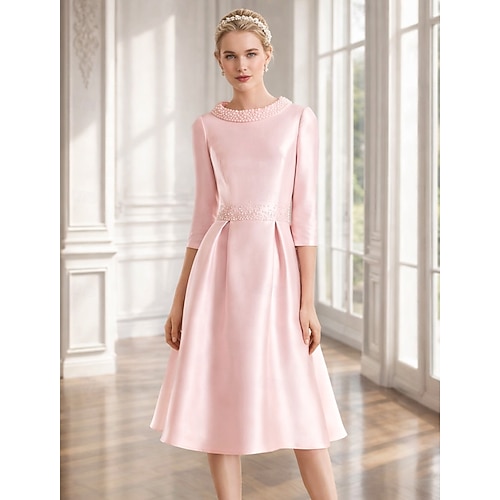 A-Line Knee Length Party Dress Cocktail Dress Wedding Guest Dress Mother of the Bride Dress Half Sleeve Jewel Neck Elegant Wedding Guest Wedding Party