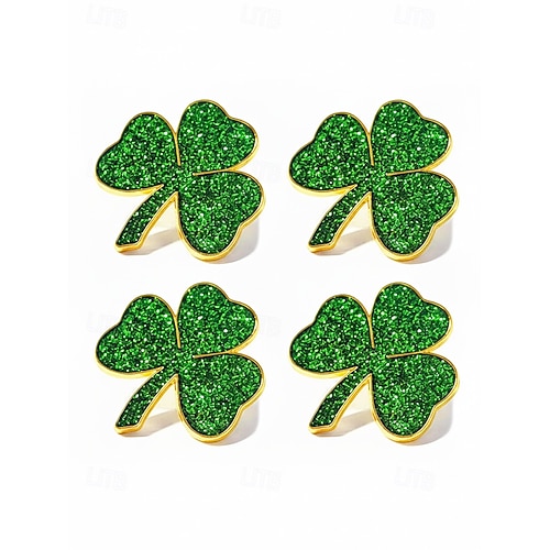  Women's St. Patrick's Day Shamrock Brooch Pin Set, Alloy Material w, 4-Piece Clover Pin Set, Elegant & Festive Irish Style for Hats, Jackets, Bags, Parades, Parties & Holiday Celebrations