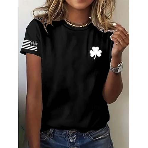  St. Patrick's Day Women's T Shirt Graphic Shamrock Stylish Classic Casual Short Sleeve Crew Neck Regular Tops Daily Print Black White Green Summer Spring