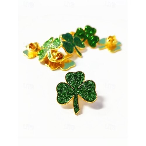  Women's St. Patrick's Day Shamrock Brooch Pin Set, Alloy Material w, 4-Piece Clover Pin Set, Elegant & Festive Irish Style for Hats, Jackets, Bags, Parades, Parties & Holiday Celebrations