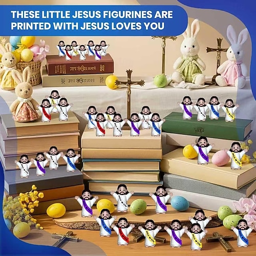  50/100pcs Little Jesus Figures,Mini Jesus Figurines Easter Gift Tiny Statues for Easter Egg Stuffers,Religious Gifts,Parties,Baptism Gifts,Multicolor Miniature Decorations,Hide and Seek Figurines