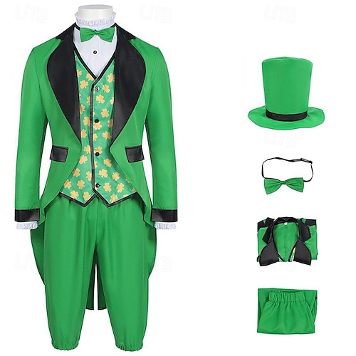  St. Patrick 2026 Elf Irish Carnival Outfits Tailcoat Outfits Adults' Men's Carnival Mardi Gras Saint Patrick's Day Party Festival Easy Carnival Costume Dress Up