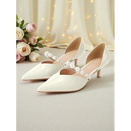 Women's Elegant Pearl Strap Low Heel Pumps - Patent Pointed Toe Dress Shoes  for Mother of the Bride, City Chic Wedding & Formal Ceremony 2026 - $54.99
