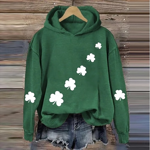  St Patrick's Day Women's Pullover  Hoodie Sweatshirt Graphic Tie Dye Shamrock Elegant Punk Vintage Long Sleeve Hooded Regular Tops Casual Home Street White Green Spring Fall