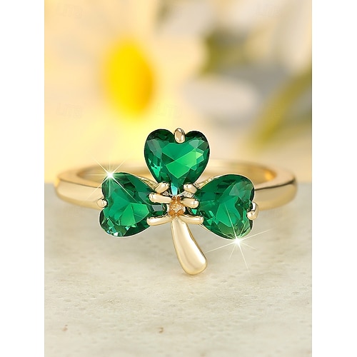  Women's St. Patrick's Day Shamrock Clover Ring, Copper Material, Elegant Lucky Irish Style Jewelry for Ladies, Perfect for Holiday Celebrations, Parades, Parties & Festive Wear