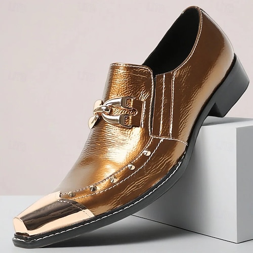 Men's Mardi Gras Gold Metallic Formal Shoes with Double Buckles  Elegant  and Eye-Catching Dress Shoes for Special Occasions, Weddings and Red Carpet  Events 2026 - $109.99
