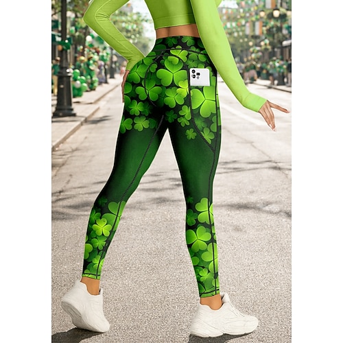  Svatý Patrik Dámské legíny na pilates Fitness kalhoty Legíny na cvičení Kapsy Kolkovné Boční kapsy Pilates Tělocvična Cvičení v tělocvičně Kalhoty Cyklistické kalhoty Legíny Květiny Trávová zelená