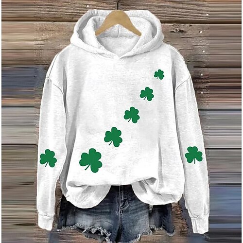  St Patrick's Day Women's Pullover  Hoodie Sweatshirt Graphic Tie Dye Shamrock Elegant Punk Vintage Long Sleeve Hooded Regular Tops Casual Home Street White Green Spring Fall