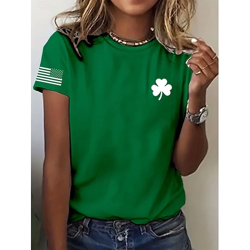  St. Patrick's Day Women's T Shirt Graphic Shamrock Stylish Classic Casual Short Sleeve Crew Neck Regular Tops Daily Print Black White Green Summer Spring