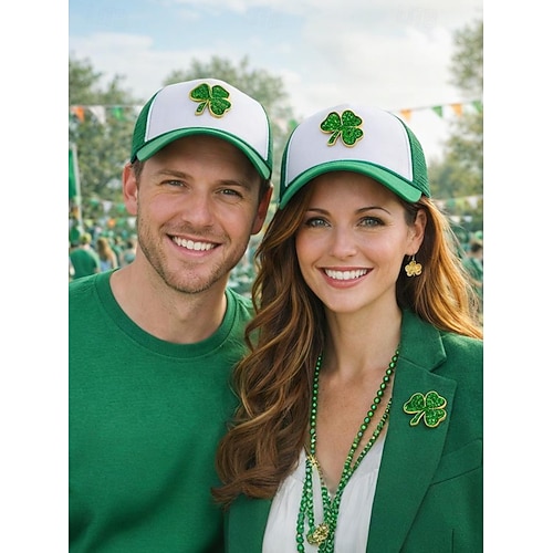  Women's St. Patrick's Day Shamrock Brooch Pin Set, Alloy Material w, 4-Piece Clover Pin Set, Elegant & Festive Irish Style for Hats, Jackets, Bags, Parades, Parties & Holiday Celebrations