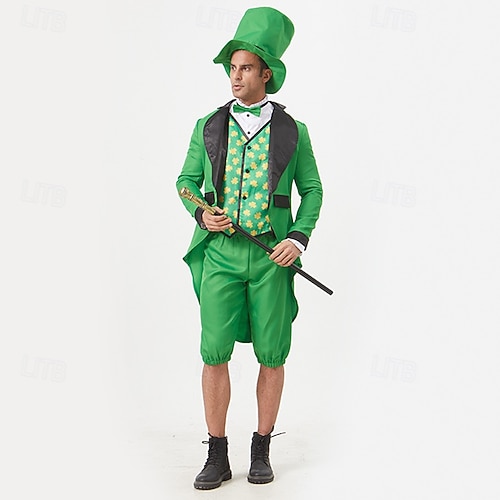  St. Patrick 2026 Elf Irish Carnival Outfits Tailcoat Outfits Adults' Men's Carnival Mardi Gras Saint Patrick's Day Party Festival Easy Carnival Costume Dress Up