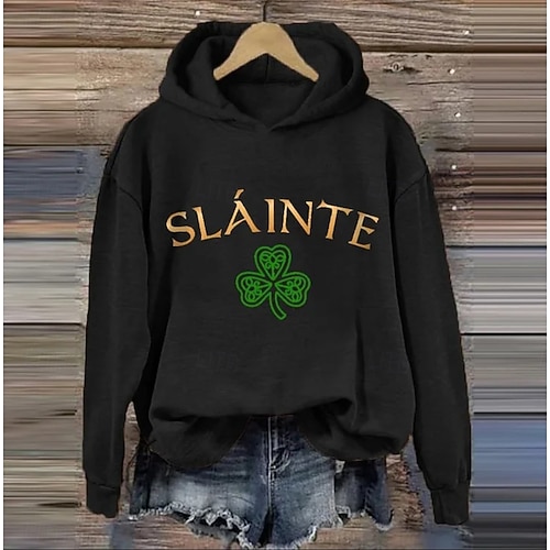  St. Patrick's Day Women's Pullover Hoodie Sweatshirt Graphic Tie Dye Shamrock Elegant Punk Vintage Long Sleeve Hooded Regular Tops Casual Home Street Black Green Grey Spring Fall