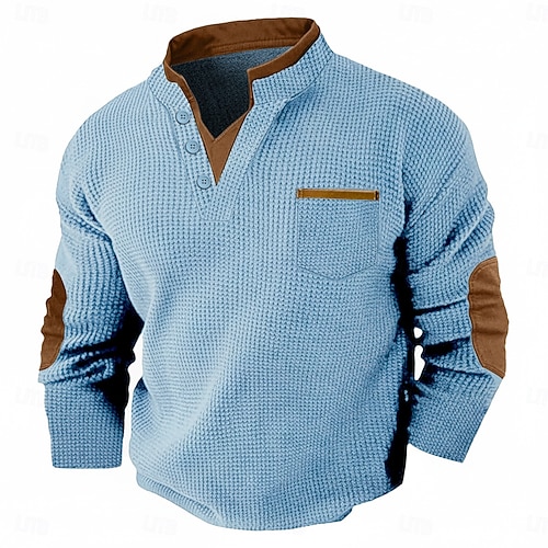  Męskie Koszulka waflowa Koszula Henley z waflami Długi rękaw W serek Wiosna i jesień Jednokolorowe Moda Podstawowy fałszywy dwuczęściowy Codzienny Ulica Sport Jasnoniebieski Jasnozielony Fioletowy