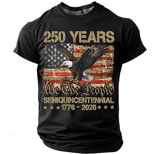  Amerika 250. évfordulója Férfi Amerikai amerikai zászló Sas Póló Rövid ujjú póló 3D nyomtatás Terített nyak Ing Napi Katonai Napi Utca Medence Heather Grey Fekete Nyár Tavasz Ruházat S M L XL XXL XXXL