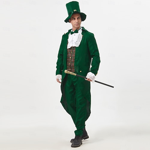  St. Patrick 2026 Elf Irish Carnival Outfits Tailcoat Outfits Adults' Men's Carnival Mardi Gras Saint Patrick's Day Party Festival Easy Carnival Costume Dress Up
