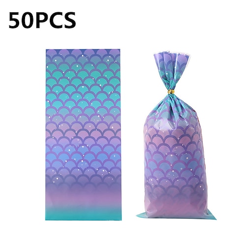 Confezione da 50 sacchetti per biscotti, sacchetti di plastica per dolciumi, sacchetti per dolciumi da forno, sacchetti regalo con lacci per confezion