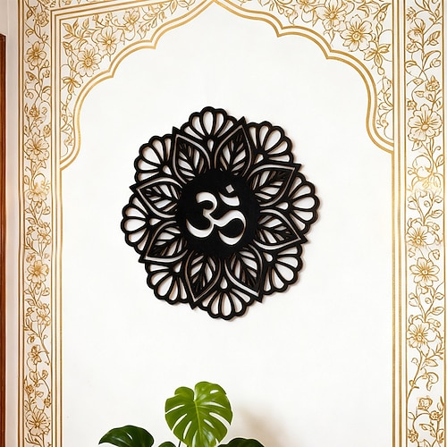 decorazione murale in legno per Ramadan Eid – decorazione da appendere con foglie floreali tagliate al laser nere, ornamento Eid con motivo vintage pe