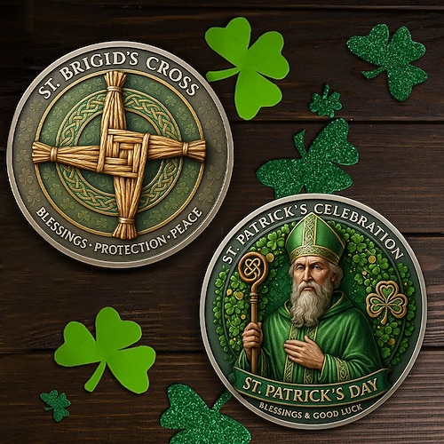 moneta per la celebrazione di San Patrizio, benedizioni irlandesi moneta commemorativa portafortuna in ferro, croce di Santa Brigida con disegno celti