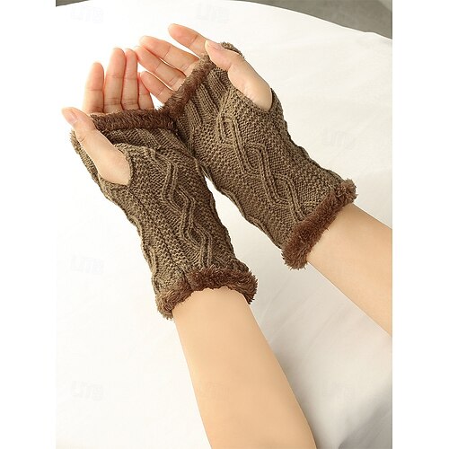 Gants tricotés sans doigts pour femmes, doublés de polaire pour plus de chaleur, disponibles en plusieurs couleurs, parfaits pour l'hiver et les tenues décontractées.
