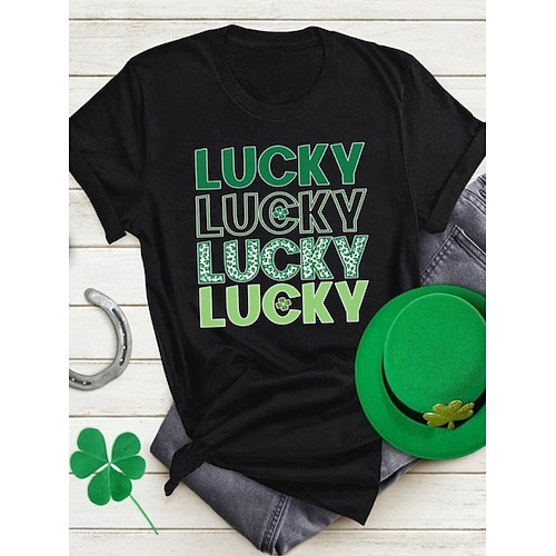  St. Patrick's Day Women's T Shirt Floral Graphic Letter Stylish Classic Casual Short Sleeve Crew Neck Regular Tops Daily Print Black White Green Summer Spring