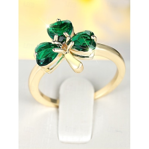 Women's St. Patrick's Day Shamrock Clover Ring, Copper Material, Elegant Lucky Irish Style Jewelry for Ladies, Perfect for Holiday Celebrations, Parades, Parties & Festive Wear