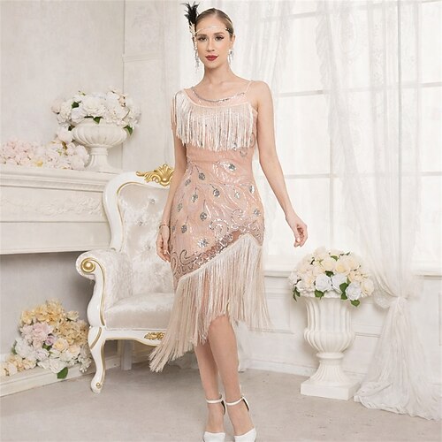 Roaring 20s 1920s Mini Midi Dress Wedding Party Bachelor Party Sleeveless  The Great Gatsby Flapper Girl Wedding Guest Sequins Tassel Fringe Fancy  Dress Women's Carnival Masquerade Evening Party Party 2026 - OMR 23.39