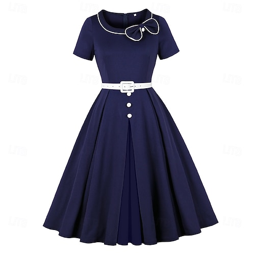 blue sparkly cowl neck dress Lucille shirt dress CC41 in Solid Navy Blue , Classic 1940s True Vinta   Rock n Romance
