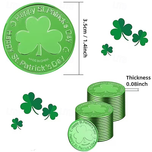  20pcs St Patrick's Day Game Tokens & Coins Ireland Green Shamrock Plastic luck Coins