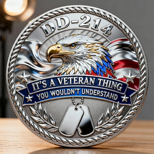  dd-214 veteranminnemynt brorskapets ære, militær utfordringsmynt i jernlegering for veteraner, pensjonistgave med hvithodeørndesign til hæren, marinen, luftforsvaret, marinesoldater