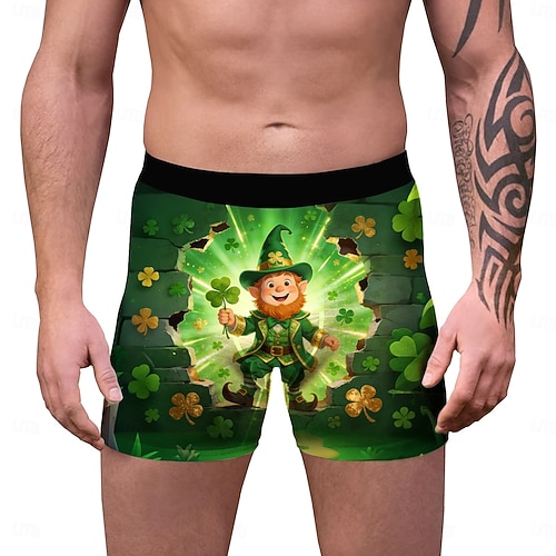  St. Patrick 2026 Leprechaun Shamrock Irish Carnival Boxer Briefs Underwear Cosplay Adults' Men's Saint Patrick's Day Casual Party Easy Carnival Costume Dress Up