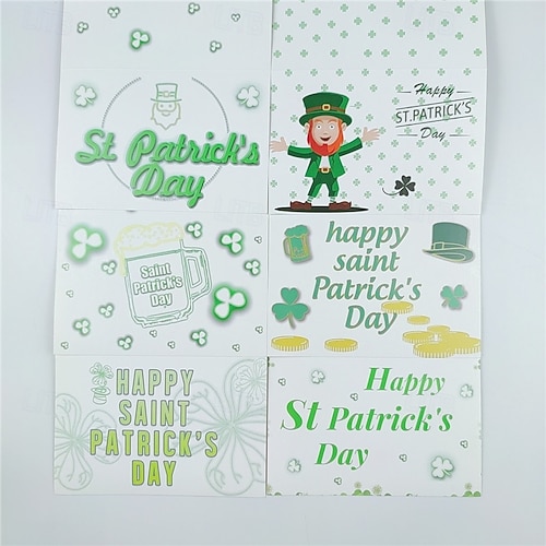  St. Patrick's Day Greeting Cards Bulk - Pack Assorted Cards, 6 Unique Leprechaun & Shamrock Designs, Blank Inside for Personal Messages, Festive Irish Holiday Note Cards for Friends & Family