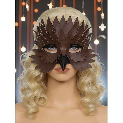 Feathered Masquerade Mask Hair Clip - Brown Handmade Feathered Lace Masquerade Mask, Beaded Carnival  main image 2