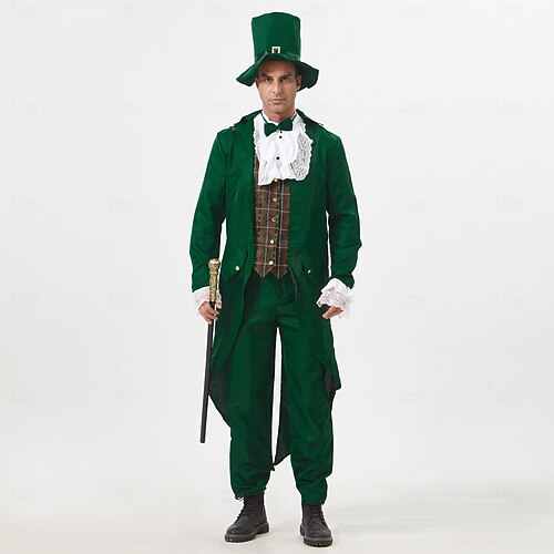  St. Patrick 2026 Elf Irish Carnival Outfits Tailcoat Outfits Adults' Men's Carnival Mardi Gras Saint Patrick's Day Party Festival Easy Carnival Costume Dress Up