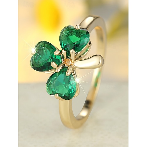  Women's St. Patrick's Day Shamrock Clover Ring, Copper Material, Elegant Lucky Irish Style Jewelry for Ladies, Perfect for Holiday Celebrations, Parades, Parties & Festive Wear