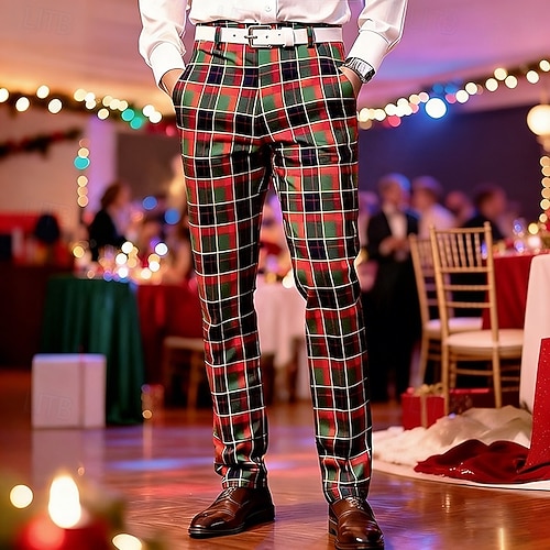 mens christmas plaid dress pants Red Pants Men's Trousers Dress Pants Chinos Pocket Buttons Plaid Comfort Size:Regular 12 (L) season:AC26 ASOS Design - Mesh Red plaid Finish off the adult
