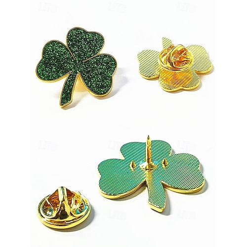  Women's St. Patrick's Day Shamrock Brooch Pin Set, Alloy Material w, 4-Piece Clover Pin Set, Elegant & Festive Irish Style for Hats, Jackets, Bags, Parades, Parties & Holiday Celebrations