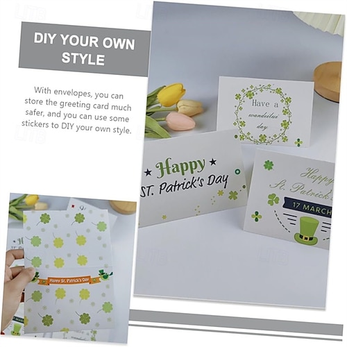  St. Patrick's Day Greeting Cards, Set of 6 Assorted Designs, Bulk luck Shamrock Note Cards for Irish Holiday Greetings, for Friends and Family