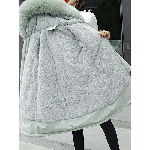  Naisten Talvitakki Sherpa takki Mukava Hengittävä Tasku Muoti Vapaa-aika Tavallinen Loma Katu Kausaliteetti Arki-asut Vetoketju Pitkä Hupullinen Normaali Pitkähihainen Päällysvaatteet Musta Rubiini