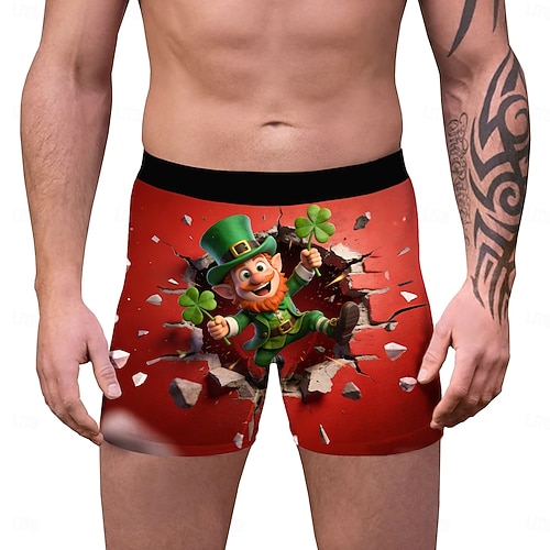  St. Patrick 2026 Leprechaun Shamrock Irish Carnival Boxer Briefs Underwear Cosplay Adults' Men's Saint Patrick's Day Casual Party Easy Carnival Costume Dress Up